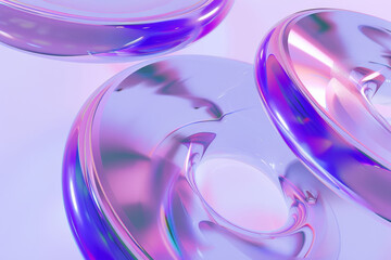 3D abstract glass render background, colorful transparent circles