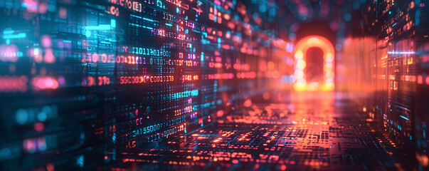 Fototapeta premium Cybersecurity concept with futuristic elements and text space