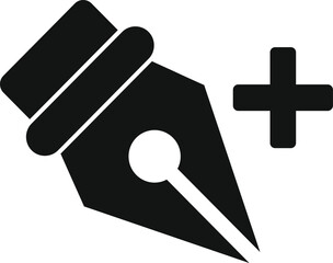 Black and white illustration of a pen nib and a plus sign, symbolizing positive writing or editing