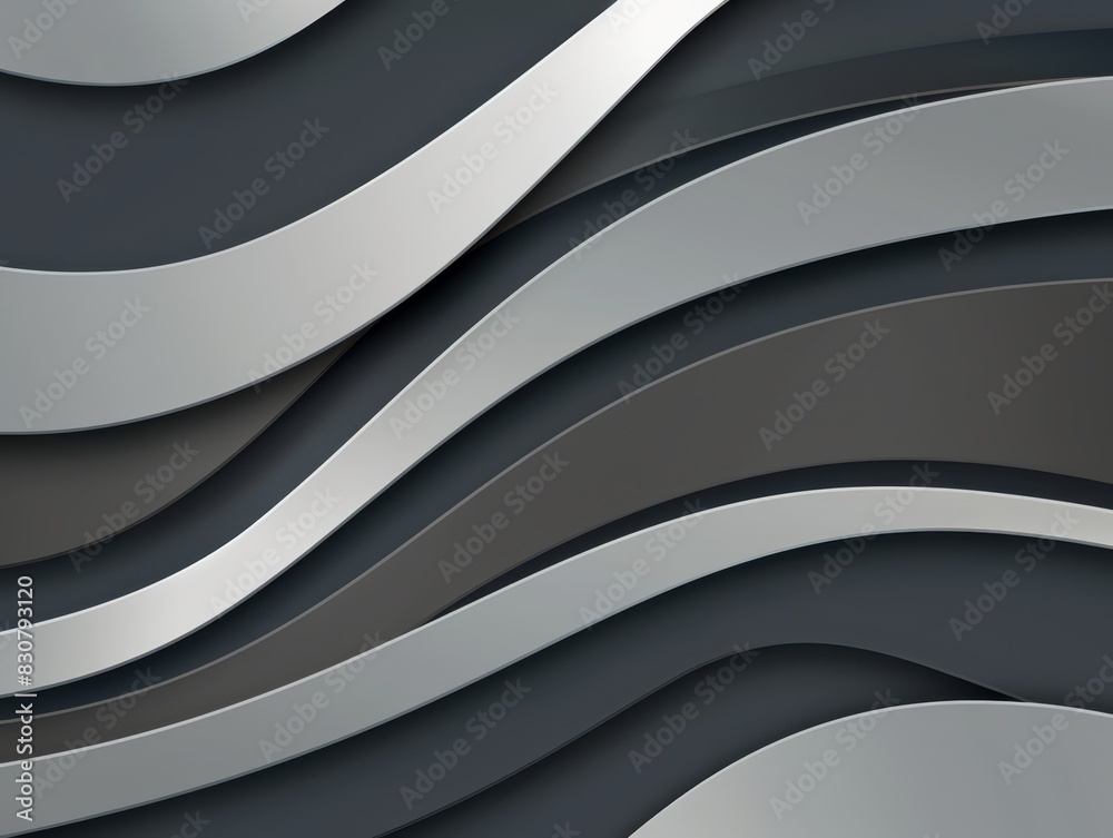 Wall mural an abstract design with wavy monochrome layers in shades of grey, black, and white. the smooth curve