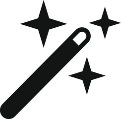 Simple black and white illustration of a magic wand with sparkling stars