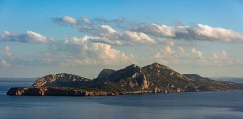 Panoramic view of Cap des Pinar peninsula, Alcudia, Majorca, Balearic Islands, Spain