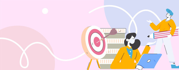 Marketing planning business characters flat vector concept operation hand drawn illustration
