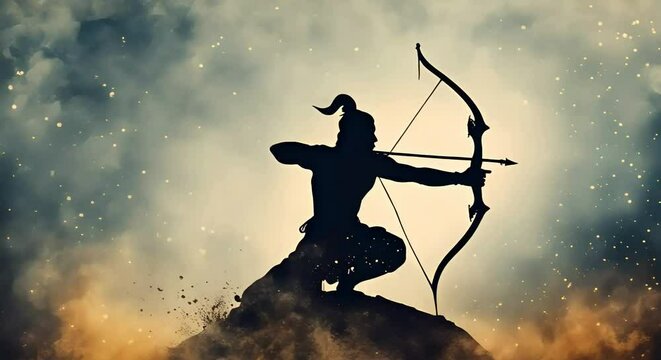 Illustration of Lord Rama Silhouette with Bow and Arrow for Ram Navami: 4K Footage