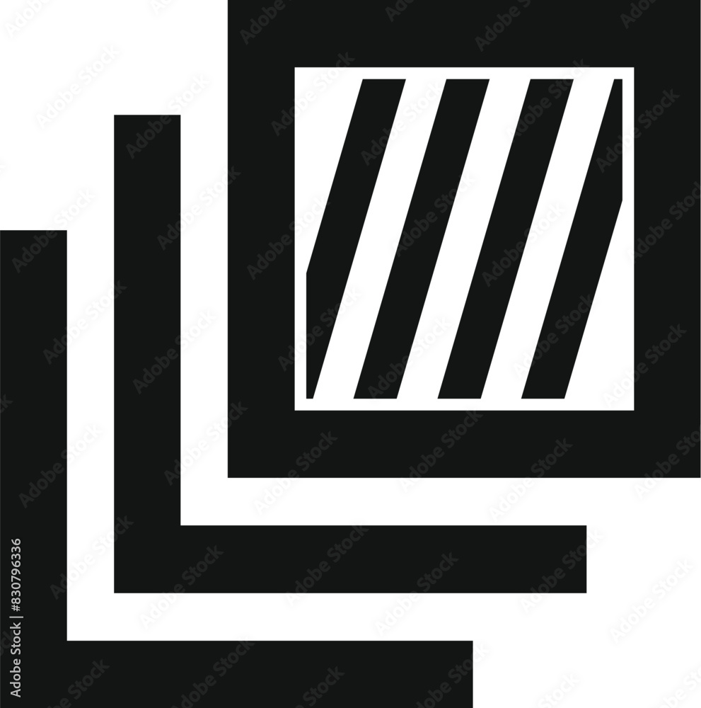 Poster simplistic monochrome design with dynamic striped rectangle and layered squares