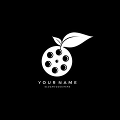 film reel and leaf logo.nature themed multimedia vector illustration.nature film symbol sign