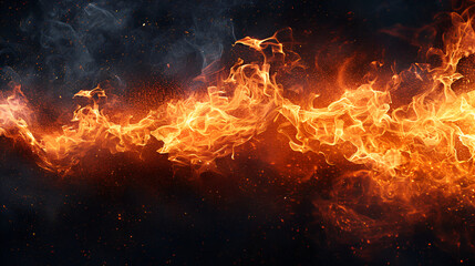 Texture of fire on black background. Abstract fire flame background. Large burning  fire ire blaze flames on black background, Generative  AI
