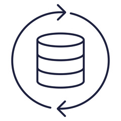 Database reload line icon. Data center update logo with circle arrows. Cloud computing, technology concept. Data sync, storage, server. Symbol for web, mobile. Editable vector stroke. Pixel Perfect.