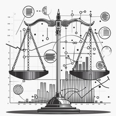 Scales of Justice with Abstract Network Background