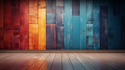 Vibrant apartment interior, grunge design, hardwood parquet floor, product on counter, textured wallpaper, photo presentation with copy space 8K , high-resolution, ultra HD,up32K HD