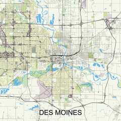 Des Moines, Iowa, United States map poster art