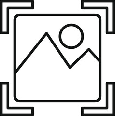 Minimalistic abstract mountain landscape icon in black and white line art design for logo. Graphic. And branding element