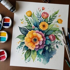 still life with flowers and paper