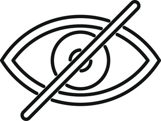 Vector illustration of a blind eye symbol with a crossedout line, denoting prohibition or novisibility concept