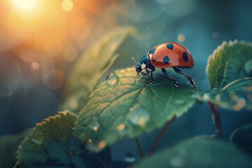 a ladybug on a leaf - Powered by Adobe