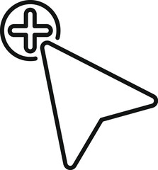 Vector illustration of a cursor with a plus sign in black and white, simple flat design