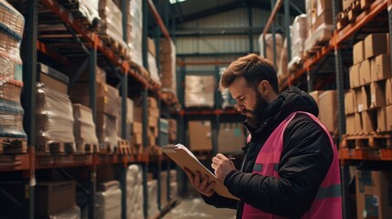The warehouse worker with clipboard - Powered by Adobe