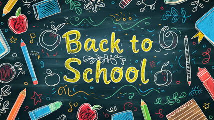 seamless background pattern featuring a variety of colourful school supplies, including pencils, erasers, rulers, notebooks, and crayons,  with a cheerful and energetic "Back to School" vibe