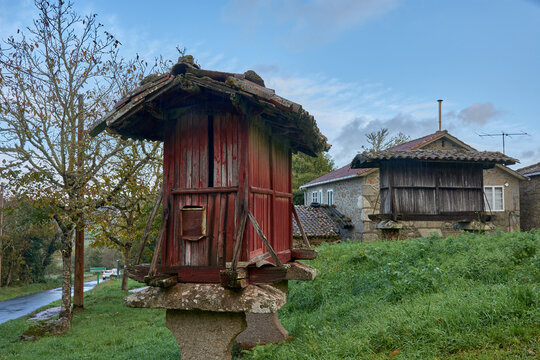 Traditional galician horreo in rustic setting