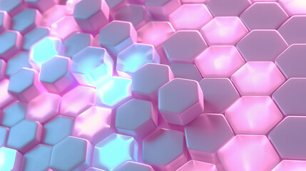 Pink and blue hexagonal glow enhances technological calm, ideal for serene digital settings,