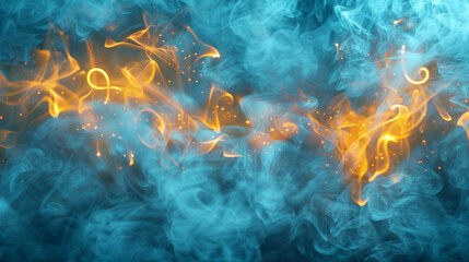 Serene blue smoke accented with golden yellow for a luxurious event ambiance,