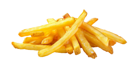 French fries or potato fries with salt taste isolated white on background