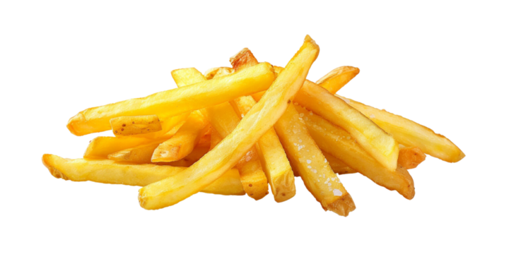 French fries or potato fries with salt taste isolated white on background