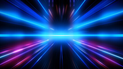 Lights and stripes moving fast on dark background, futuristic technology colorful background