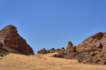 Fototapeta premium Mountains, An erosion formation in the desert near Elephant Rock, near Al-Ula, Saudi Arabia