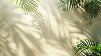Obraz premium Minimalistic background with blurred palm leaf shadows on light cream wall