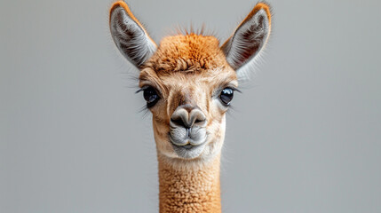 Obraz premium Close Up of Llamas Face on Gray Background