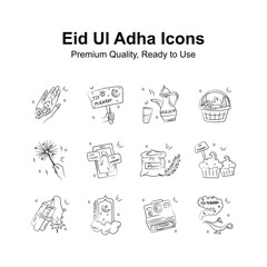 Take a look at creative eid ul adha icons in hand drawn doodle stylee