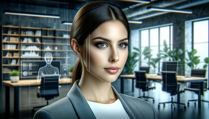 Futuristic Businesswoman in a Modern Office