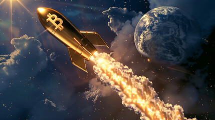 Obraz premium Bitcoin skyrocketing to the moon