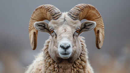 Close Up of a Ram With Large Horns