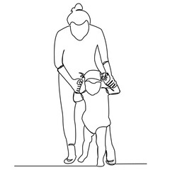 mom teaches the baby to walk