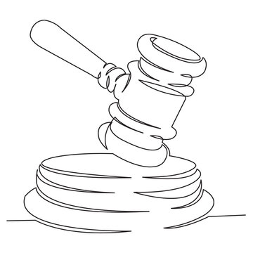 recommend clip art: continuous single drawn one line hammer for the judge drawn from the hand picture silhouette. Line art. judicial hammer