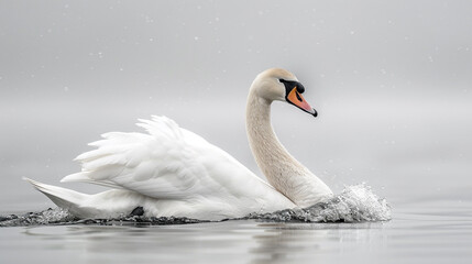 Majestic White Swan Swimming in Water