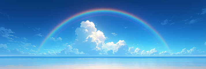 Dreamy Seascape: Captivating Azure Waters and Sky. "Spectacular Rainbow Vista! Mesmerizing Seascape with Azure Ocean and Vivid Sky"