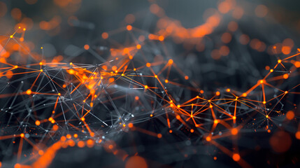 Energetic digital design featuring electric grey wireframe with vibrant orange connections,