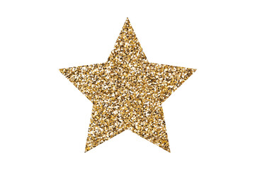 Gold Golden Glitter Glitters, Star Shape. Isolated on White Background and Transparent PNG.