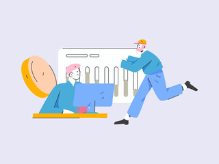 Marketing planning business characters flat vector concept operation hand drawn illustration
