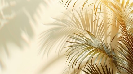 Elegant background with blurred palm leaf shadows on cream wall