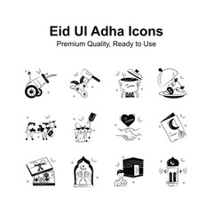 Pack of eid ul adha doodle style icons, ready to use in websites and mobile apps