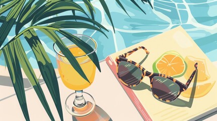 Summer Cocktails by the Pool, illustrations, vacation time ,summer season.