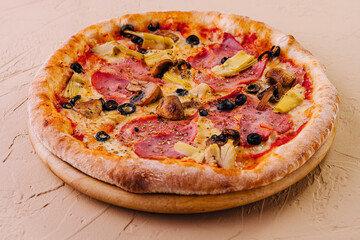 Delicious italian meat pizza with toppings