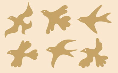 Set of abstract boho naive bird. Primitive retro animals. Vector illustration in simple hand drawn.