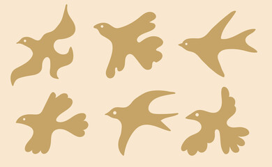 Fototapeta premium Set of abstract boho naive bird. Primitive retro animals. Vector illustration in simple hand drawn.