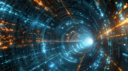 Particle flow tunnel space vortex, Internet science and technology creative background