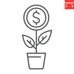 Interest income line icon, plant and finance, money growth vector icon, vector graphics, editable stroke outline sign, eps 10.